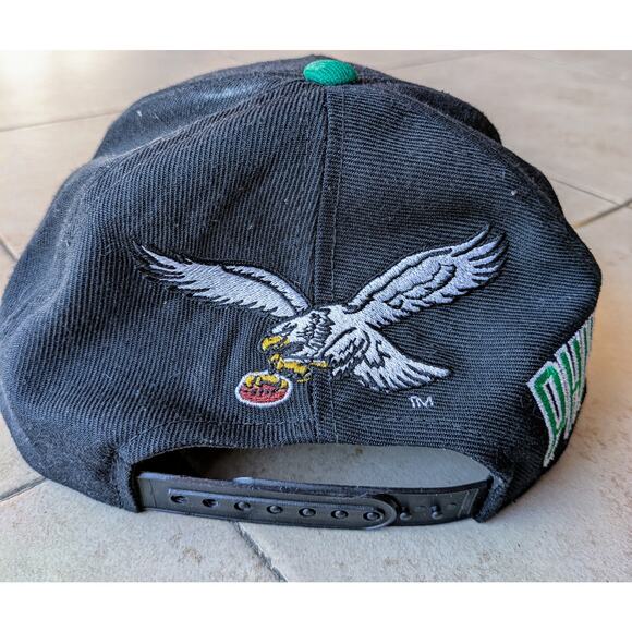 Philadelphia Eagles 90s AJD snapback Spell Blockhead wool blk kelly hat NFL vtg - Picture 3 of 6